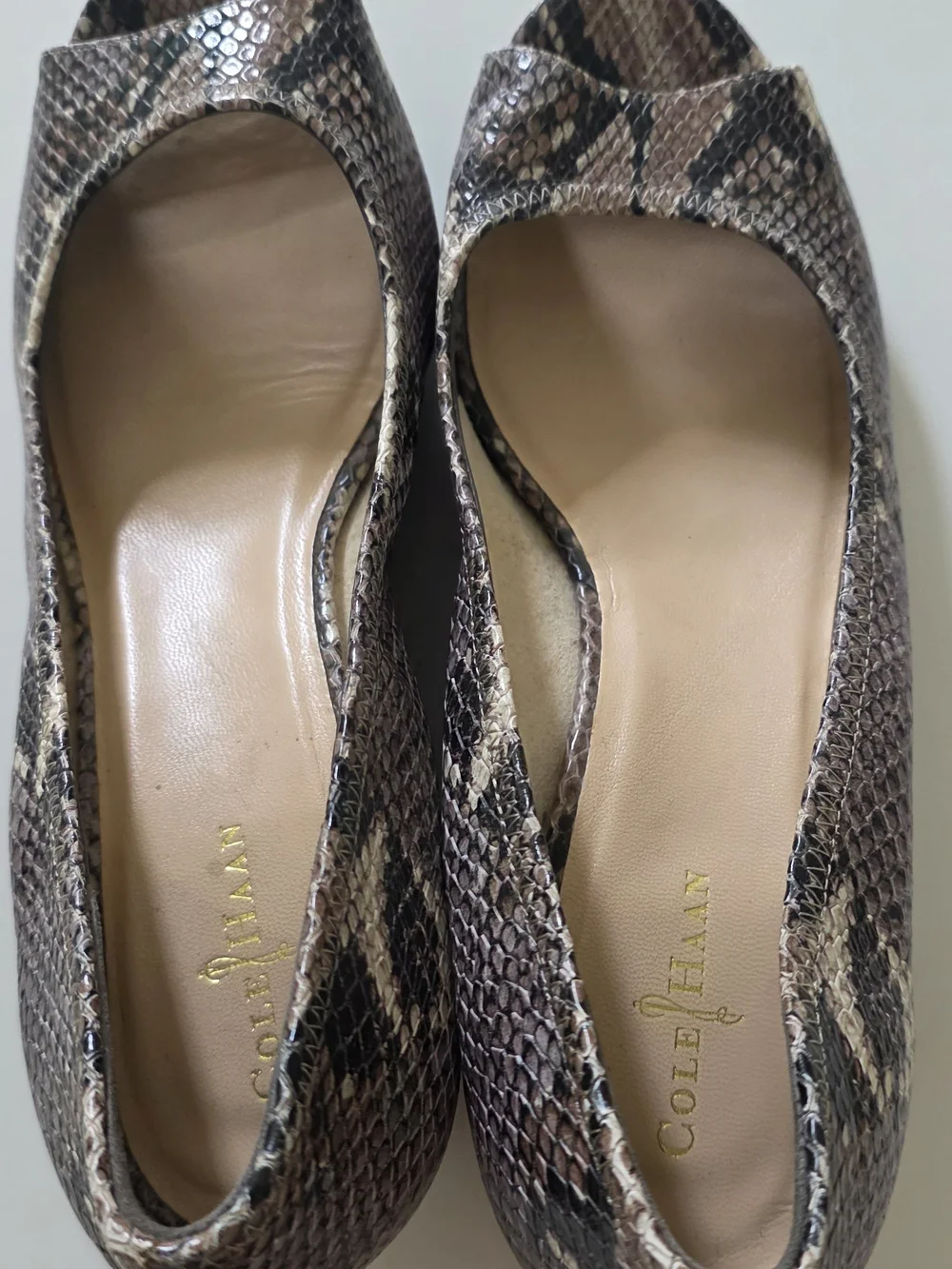 Cole Haan Women's Snake-Print Peep-Toe Flats in Brown